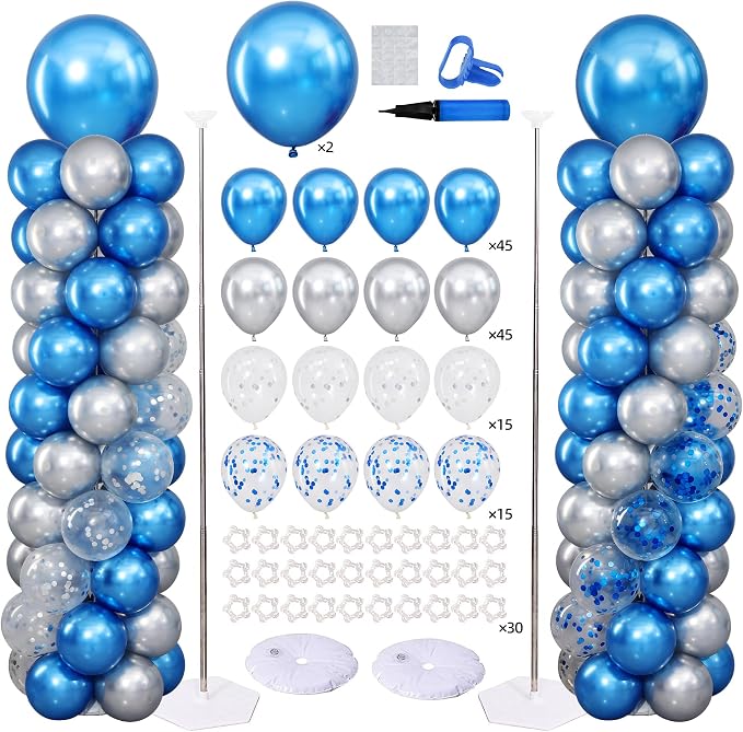 Navy Blue and Silver Balloon Column Stand Kit Set of 2 by ZyloonDecoration