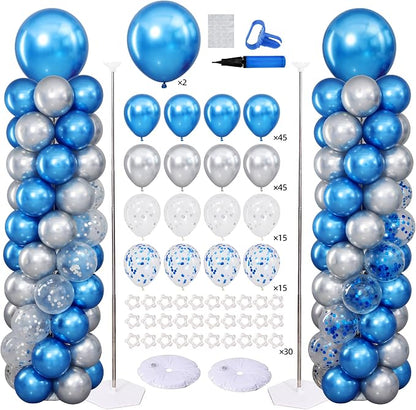 Navy Blue and Silver Balloon Column Stand Kit Set of 2 by ZyloonDecoration