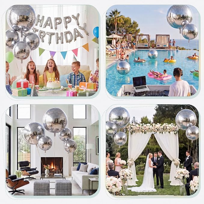6 Pcs Giant Metallic Party Balloons, Birthday Wedding Bridal Shower Disco Party - Image 6
