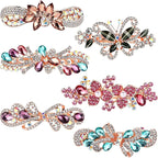 Geyoga 6 Pieces Vintage Hair Barrettes for Women Retro Flower French Pearl Crystal Rhinestones Clips Hair Pins for Women Styling Accessories(Bright Style)