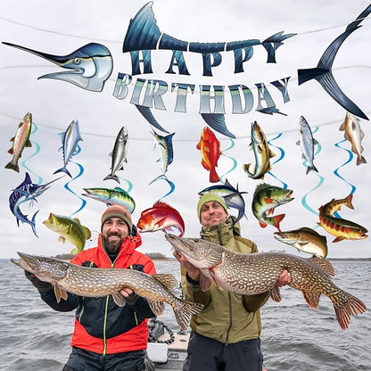 Fishing Birthday Party Banners Hanging Swirls Decorations 10PCS | Fishing Party - Image 5