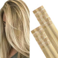 GOO GOO Invisi Edge Tape in Hair Extensions Human Hair, 16/22 Light Blonde Highlighted Golden Blonde, 10pcs 20inch 30g, Virgin Remy Hair, Seamless Injected Tape, Natural Look