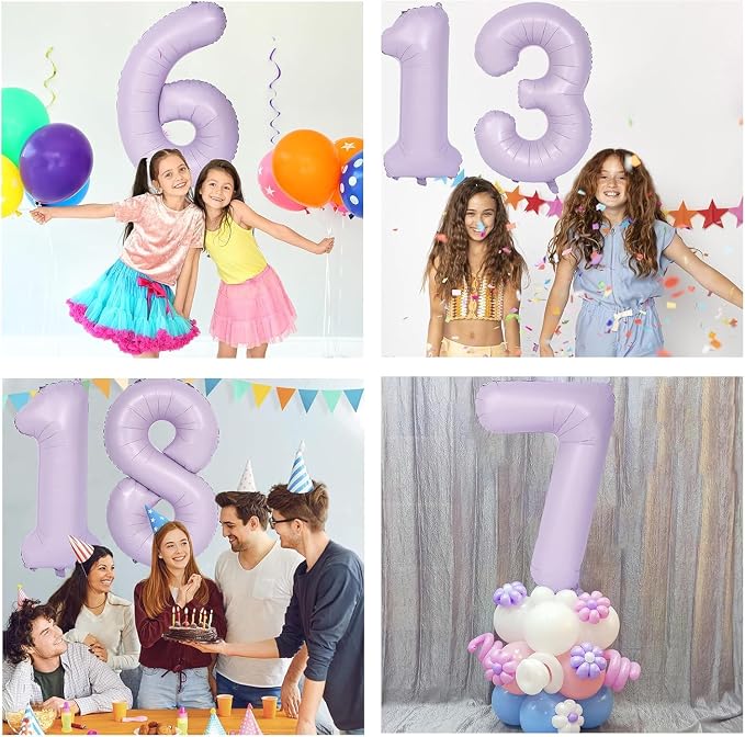40 Inch Purple Number Balloons Light Purple 7 Balloon Matte Purple Birthday - Image 5