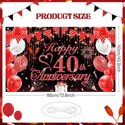 40th Anniversary Decorations Red Black Happy Banner Ruby Wedding - Image 3
