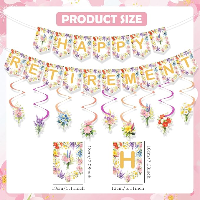 Wildflower-Themed Women's Retirement Party Decoration Banner, Happy Retirement - Image 2