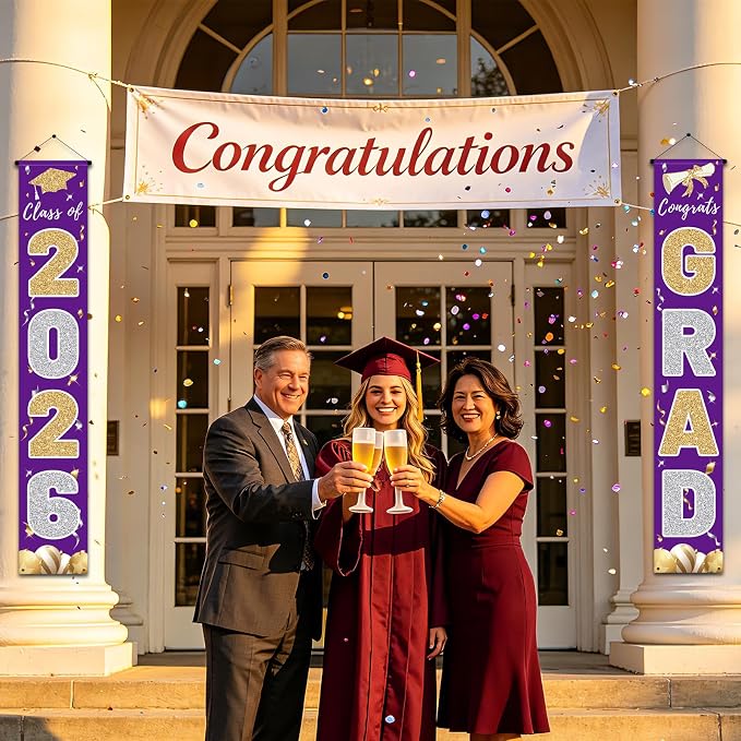 Graduation Decorations 2026, Class of 2026 Banner Congrats Grad | Purple Porch - Image 7