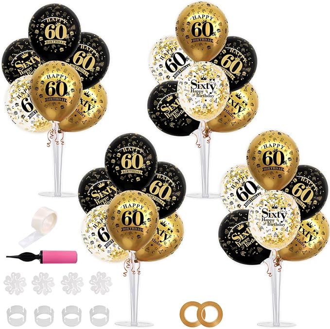 TONIFUL 4 Set Black Gold 60 Printed Balloon Stands by TONIFUL