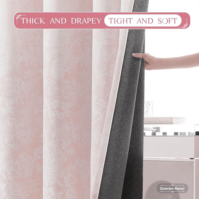 Beauoop Pink Floral Jacquard Blackout Curtains - Image 6