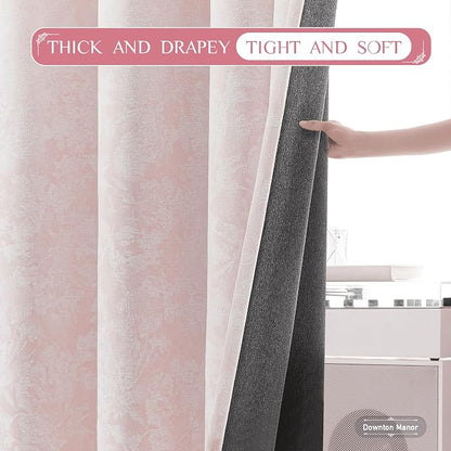 Beauoop Pink Floral Jacquard Blackout Curtains - Image 6