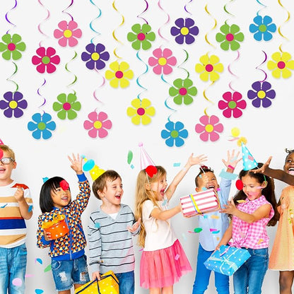 60s Hippie Party Foil Swirl Decorations Retro Flower Ceiling Hanging Swirls - Image 5