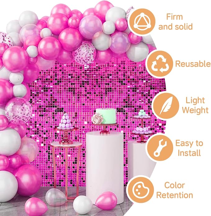 4x6 FT Hot Pink Shimmer Wall Backdrop, Glitter Bling Photo Backdrop - Image 2