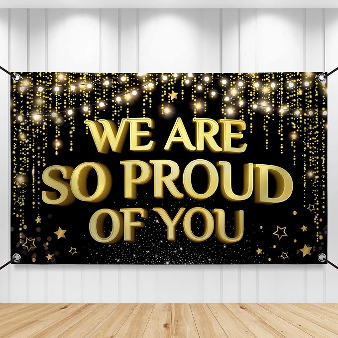 KatchOn Black and Gold Congratulations Banner 72x44 Inch | We Are So Proud of by KatchOn