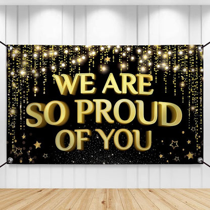 KatchOn Black and Gold Congratulations Banner 72x44 Inch | We Are So Proud of by KatchOn
