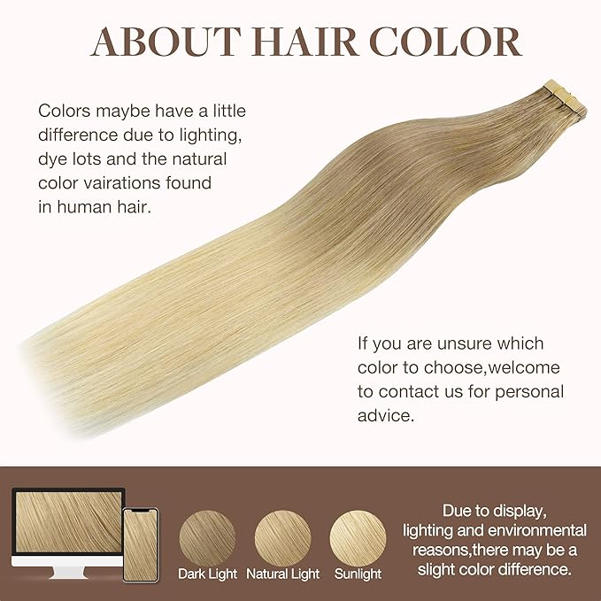 GOO GOO Tape in Hair Extensions Human Hair, O18G/22G Ombre Beige Blonde with Ash Highlights, 24inch 50g 20pcs, Skin Weft Seamless Invisible, Silky Straight with Thick Ends, Remy Human Hair