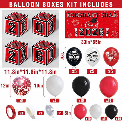 Graduation Decorations 2026 Black Red and White Balloon Boxes, Class of 2026 - Image 2