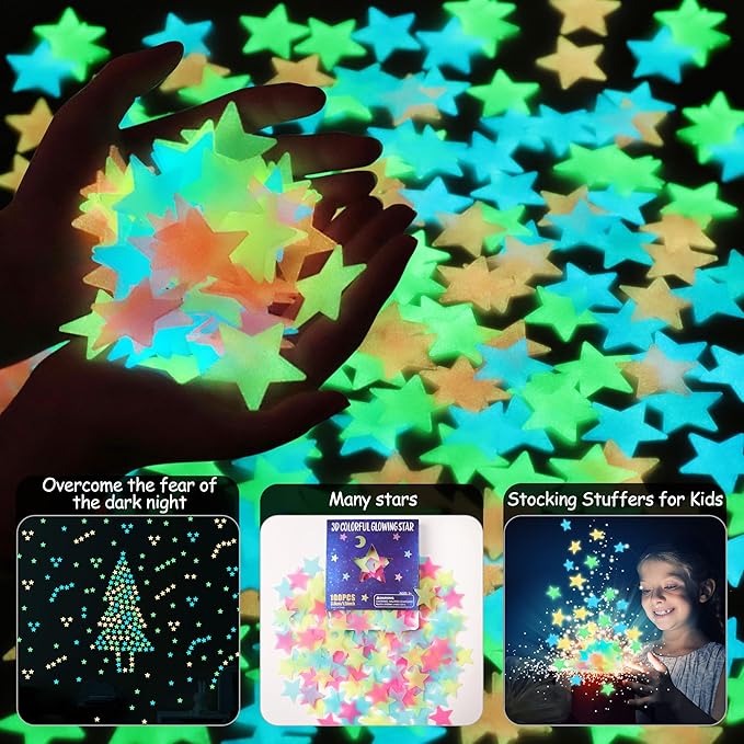 AM AMAONM 200pcs Glow in The Dark Luminous Stars Fluorescent Noctilucent - Image 3
