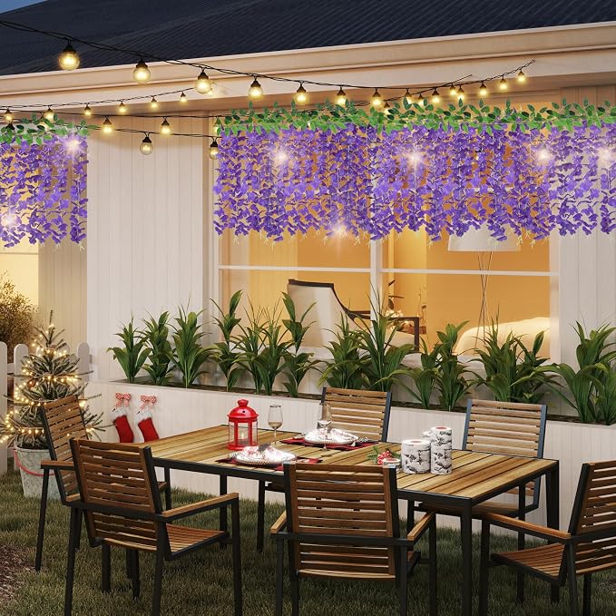 ZINHO 60 Branches Wisteria Hanging Flowers, Artificial Purple Wisteria Flowers - Image 6