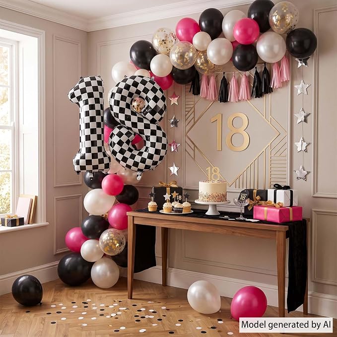 40 Inch Checkered Number 18 Balloon, Large Foil Party Decoration | 40" mylar - Image 6