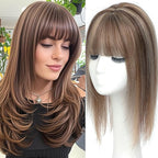 Hair Toppers for Women Real Human Hair, 360° 3D Human Hair Toppers for Women with Thinning Hair Upgrade Middle Part Clip in Bangs (P4/27(Big Coverage), 14 Inch-3D-Wispy)