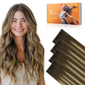 DOORES Invisi Edge Tape in Wide Hair Extensions Human Hair, Chocolate Brown to Caramel Blonde 4PCS Injection Tape ins 20g 14 Inch, Virgin Human 3 Inch Wide Injected Extensions Invisible