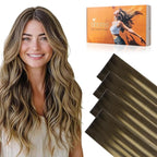 DOORES Invisi Edge Tape in Wide Hair Extensions Human Hair, Chocolate Brown to Caramel Blonde 4PCS Injection Tape ins 20g 22 Inch, Virgin Human 3 Inch Wide Injected Extensions Invisible