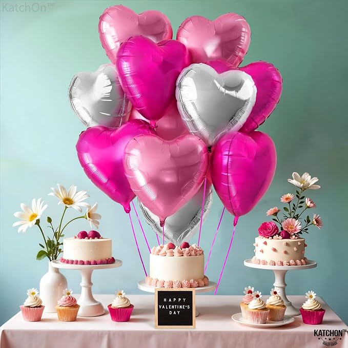 KatchOn Silver and Pink Heart Balloons 18 Inch, Galentines Balloons - Image 6
