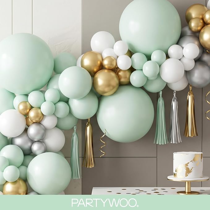 PartyWoo Light Green Balloons 127pcs Mint Pastel Peppermin Green Color | - Image 8