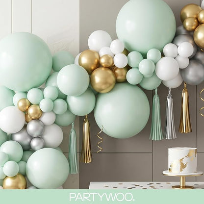 PartyWoo Light Green Balloons 127pcs Mint Pastel Peppermin Green Color | - Image 8