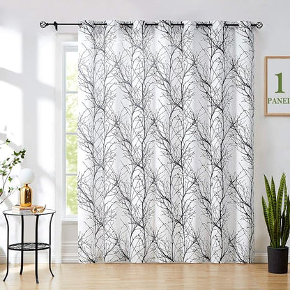 FMFUNCTEX Linen Black White Semi Sheer Patio Curtains 84 Inch Long 1 Panel | by Fmfunctex