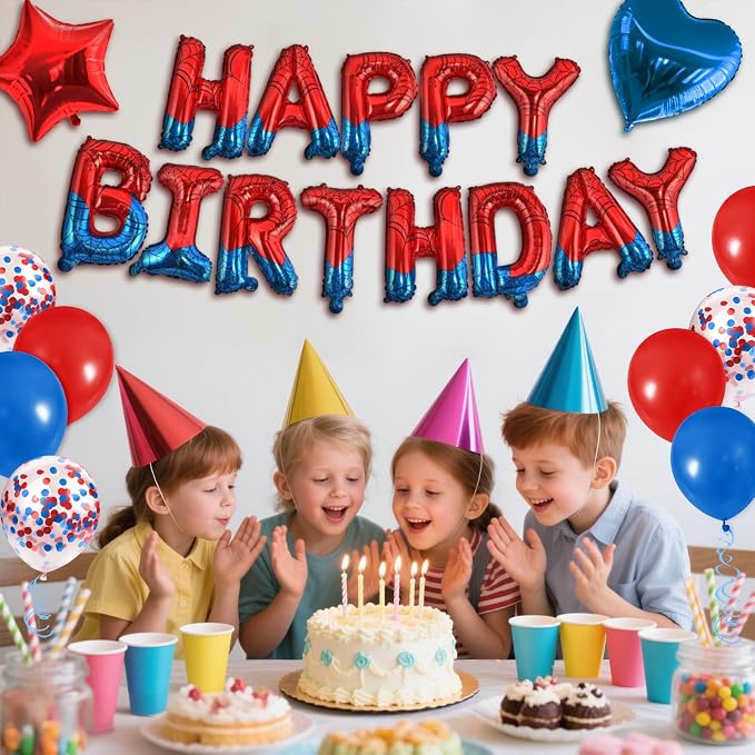 CANREVEL Happy Birthday Banner Decorations + Sign Balloons, Spider | 13pcs 16 - Image 4