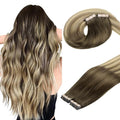 DOORES Hair Extensions Real Human Hair, Walnut Brown to Ash Brown and Bleach Blonde 10 Inch 60g 40pcs, Tape in Hair Extensions Human Hair Straight Remy Hair Natural