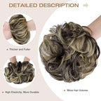 Messy Bun Hair Piece Wavy Curly Scrunchies Fluffy Donut Thick Updo Elegant Chignon Hairpieces for Women Girls, Dark Brown Mix Ash Blonde 1.4oz