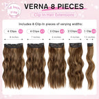 Hair Extensions for Women, 8PCS 16 Inch Curly Light Brown Clip in Hair Extensions Mix Blonde, Synthetic Wavy Full Head Thick Hairpieces for Women