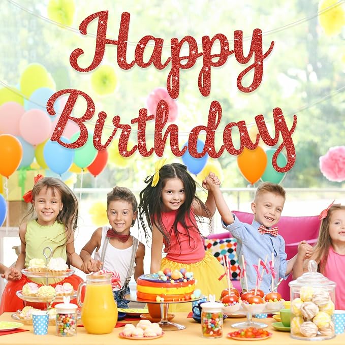Glitter Happy Birthday Banner Sign Birthday Garland Wall Door Banners Flag - Image 3