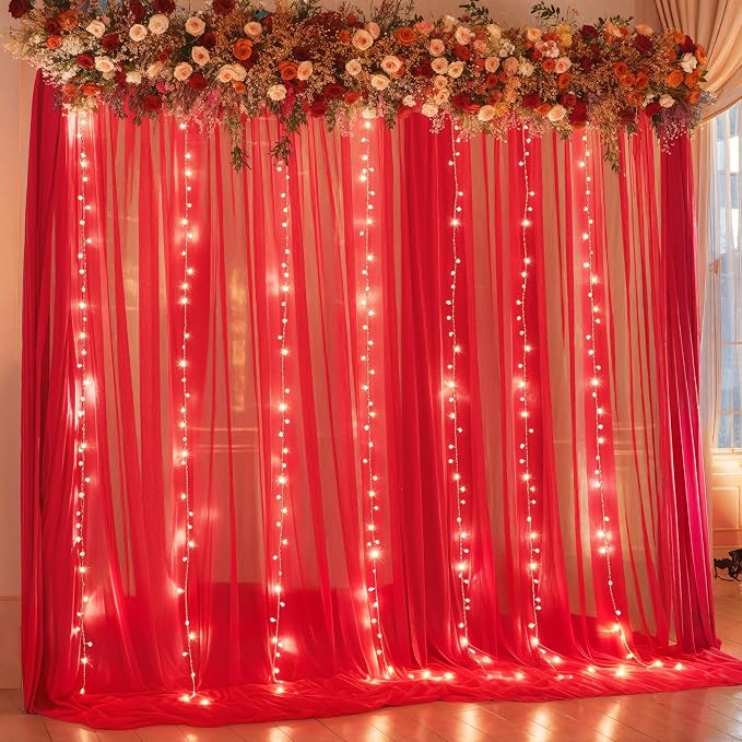 10x10ft Red Tulle Backdrop Curtain by Partisky