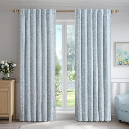 Beauoop Blue Floral Jacquard Blackout Curtains - Image 2