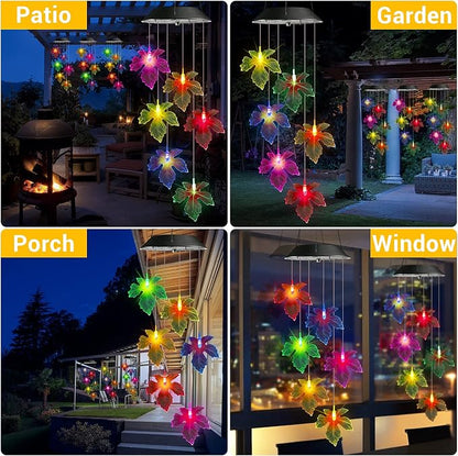 Toodour Solar Wind Chimes, Color Changing Maple Leaf Wind Chime | LED Mobile - Image 6
