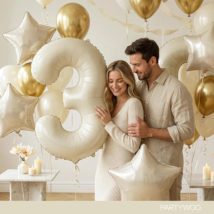 PartyWoo Number Balloons 40 Inch White Number 3 Kit 25pcs - Image 9