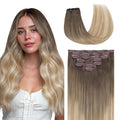 GOO GOO Clip in Hair Extensions Real Human Hair, Remy Human Hair Extensions Clip ins for Women, Natural Human Hair, 18inch 120g 7 Pcs, #9/18J/60 Chocolate Brown to Champagne Blonde Balayage
