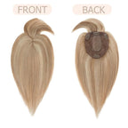Hair Toppers for Women Real Human Hair With Bangs, 13 * 15 cm Larger Silk Base 150% Density Clip In Topper Hairpieces, Wiglet Top Pieces Add Volume -10 Inch 12P613 Golden Brown&Bleach Blonde