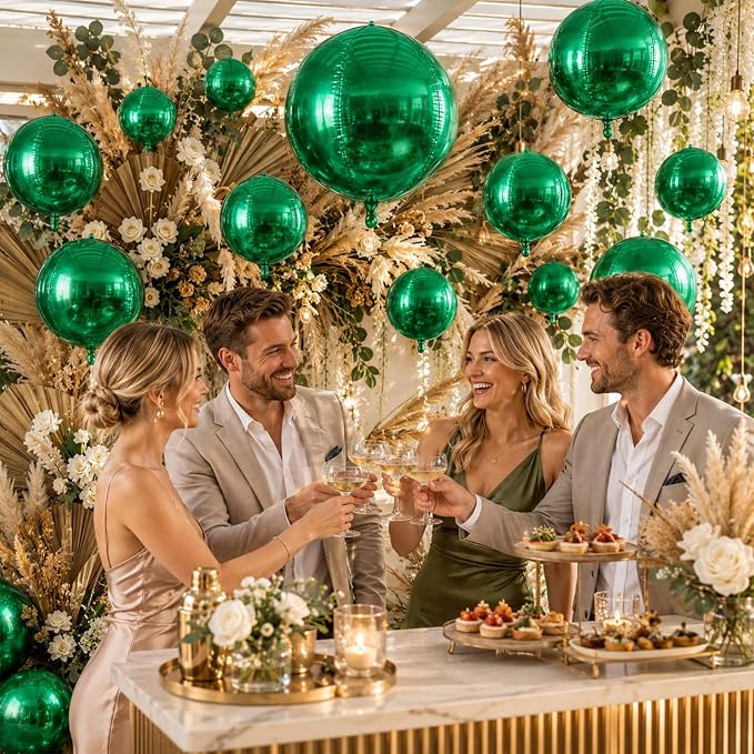 15 Pcs Green Round Foil Balloons, 22/15/10 Inch 4D Ball Balloons Green Ball - Image 7