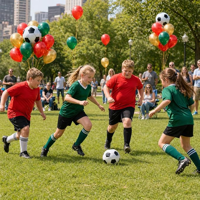 Soccer Balloons, Dark Green Red and Gold Football Theme Balloons - Image 5