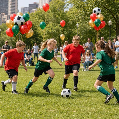 Soccer Balloons, Dark Green Red and Gold Football Theme Balloons - Image 5