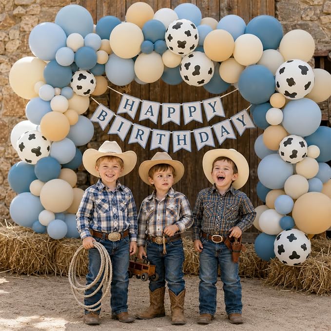 Dusty Blue White Cow Print Balloons 12inch Cowboy Rodeo Birthday Decoration | - Image 6