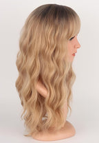 Medium Long Blonde Wavy Wigs For Women Synthetic Full Hair Blonde Wigs With Bangs For Daily Use (Blonde)