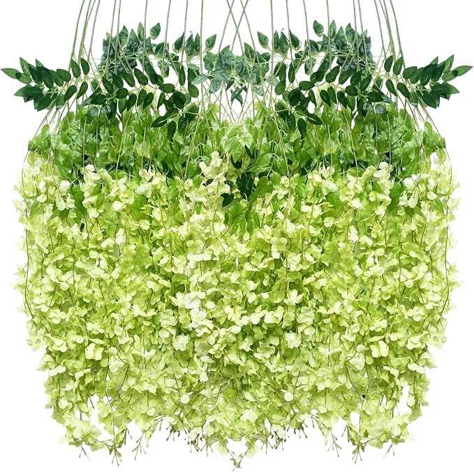 Artificial Wisteria Hanging Flowers Fake Wisteria Flower Garland Silk Vines by WONICE