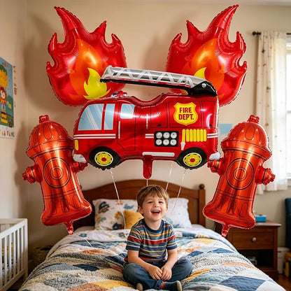 Fire Truck Balloons Birthday Decorations Set | Fire Truck, Flame and Fire - Image 7
