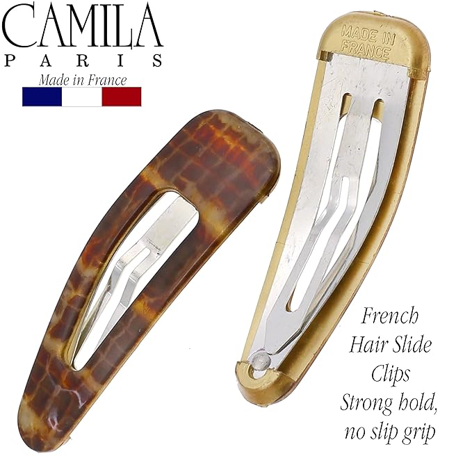 Camila Paris CP3093 French Hair Barrettes Clips, Snap Hair Slides Clic Clac for Women, Styling Girls Side Slide-in Metal Snap Pin Hair Accessories for Women. Strong Hold, No Slip Grip, Made in France