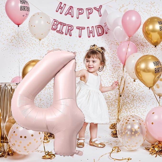40 Inch Pastel Pink Number Balloon 4, Large Self Inflating Retro Dusty Pink - Image 5