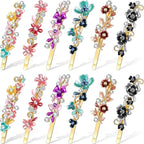 WILLBOND 12 Pieces Vintage Flower Hair Pins Women Barrette Bobby Pins Decorative Metal Gold Tone Hairpins Colorful Floral Design Hair Clips French Rhinestone Decorative Accessories for Women Girls